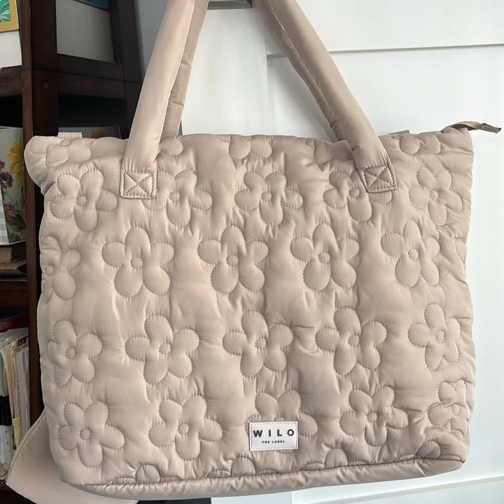 Beige Quilted Tote Bag